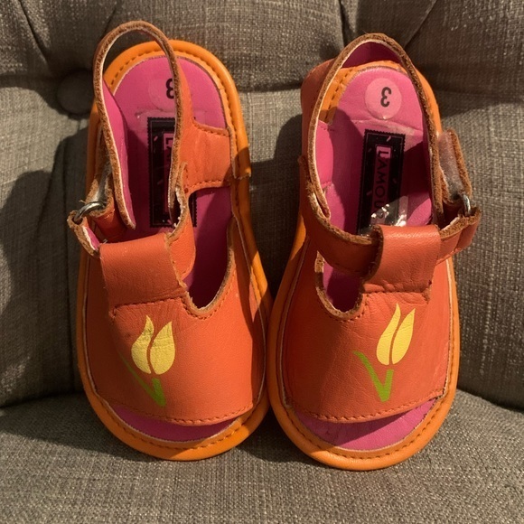 ❤️L' amour Baby floral orange pink Sandals shoes size 3 CUTE FUN - Picture 1 of 7